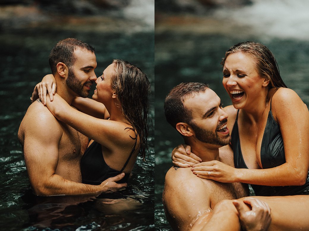 Tess and Carson playing in water at Skinny Dip Falls 
