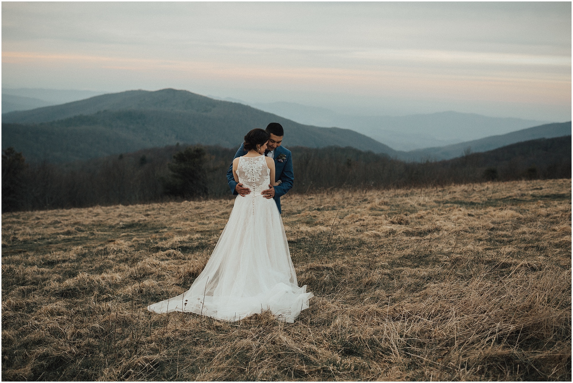 Couple embracing during Max Patch Elopement 