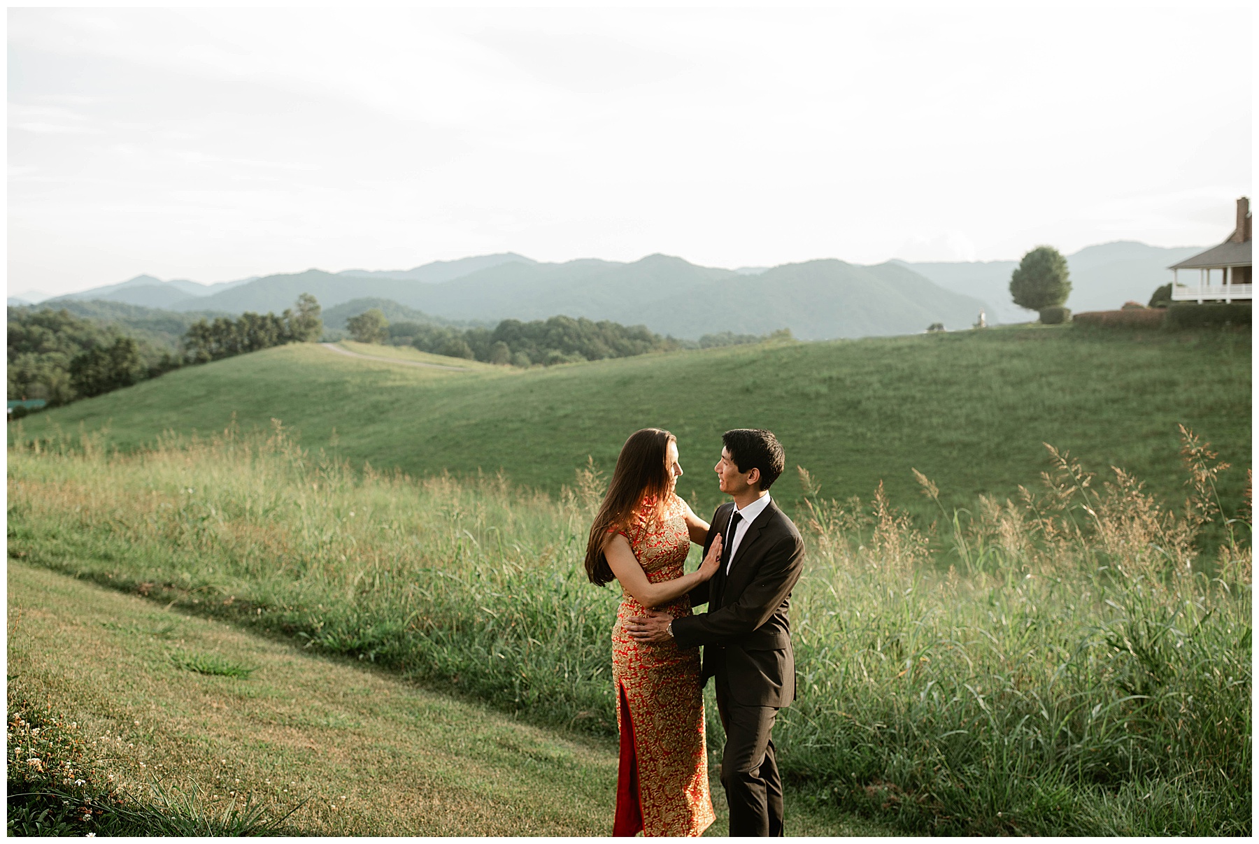 couple embracing at The Ridge in Marshall, NC 