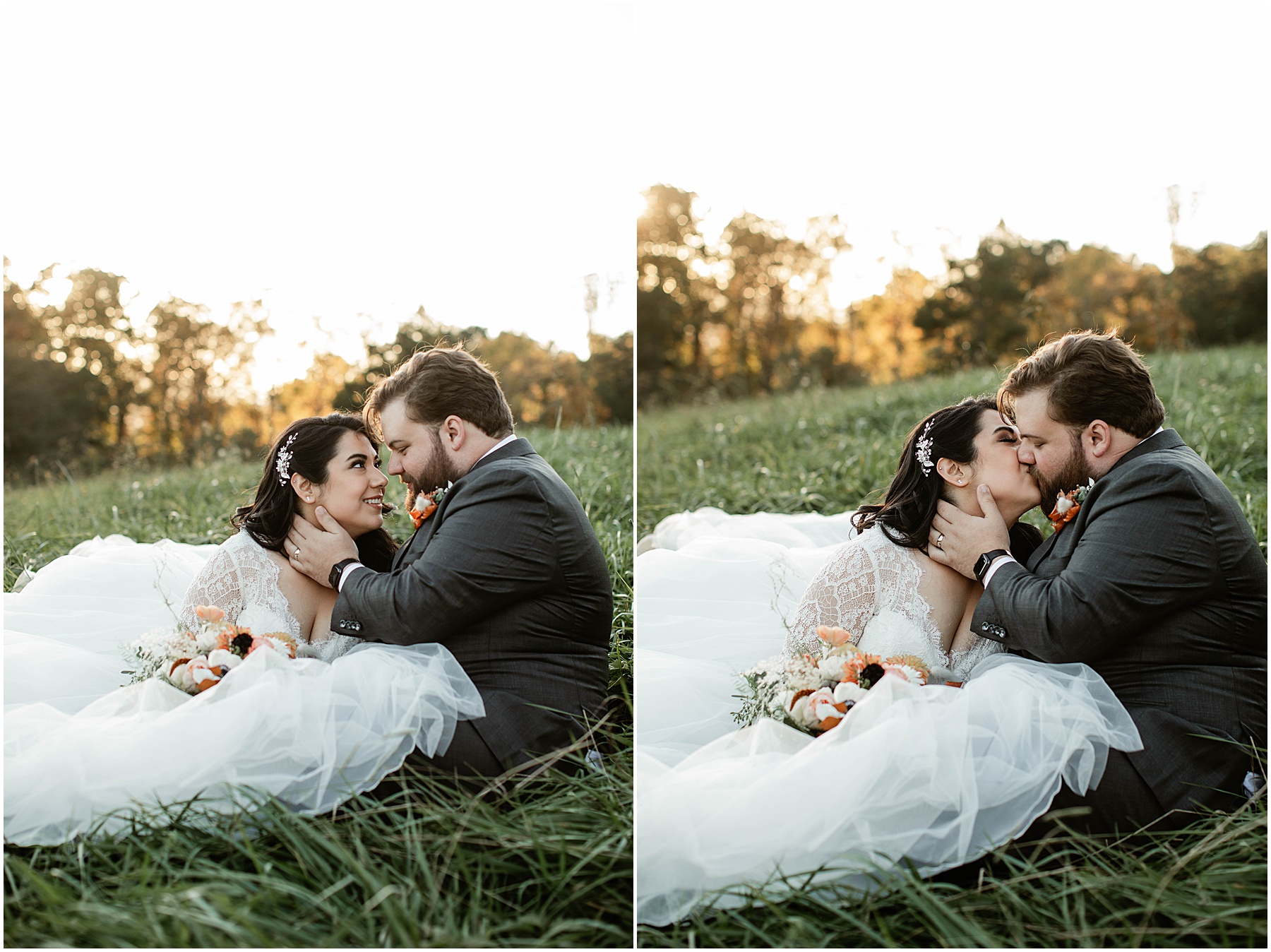 bride and groom kissing Chestnut Ridge wedding venue 