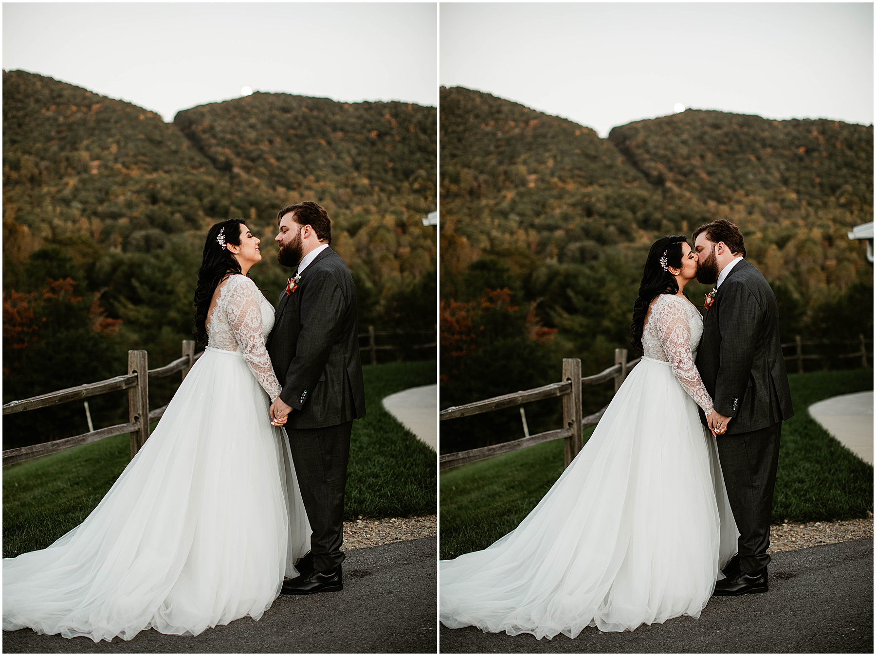 bride and groom kissing Chestnut Ridge