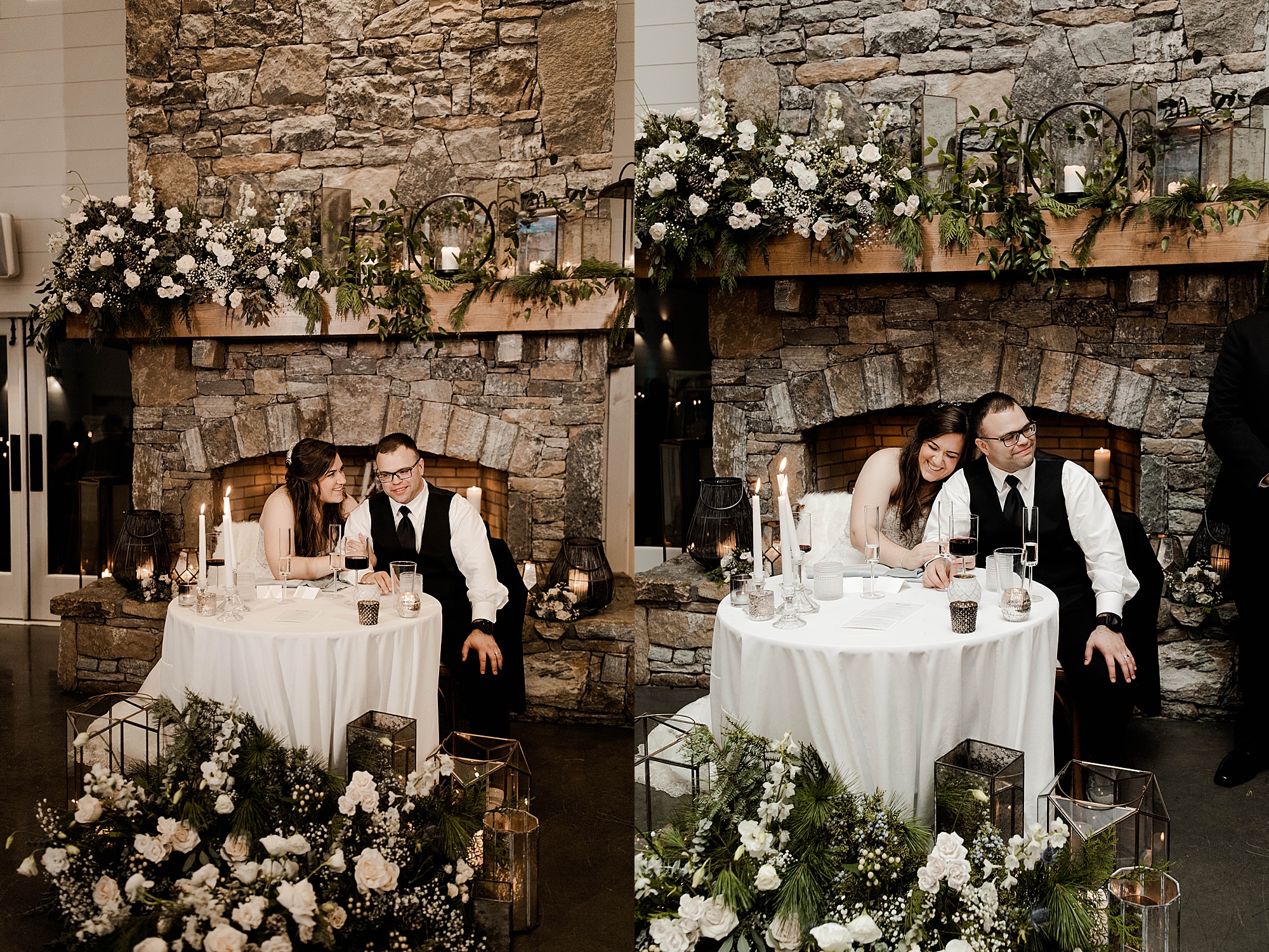 bride and groom wedding reception table